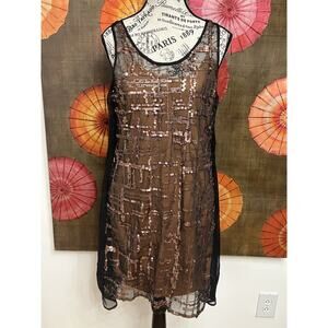 Simply Vera Black Overlay Bronze Sequins Party Dress Modern Elegance Partywear S